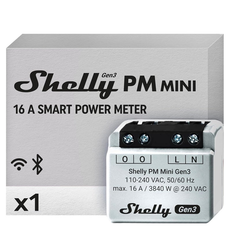 Shelly PM ميني جين 3 | مقياس طاقة ذكي واي فاي 1 قناة 16 أ | أتمتة المنزل | بوابة بلوتوث | متوافق مع أليكسا وجوجل هوم | تطبيق iOS أندرويد | لا حاجة إلى محور | جداول ذكية - Image 1